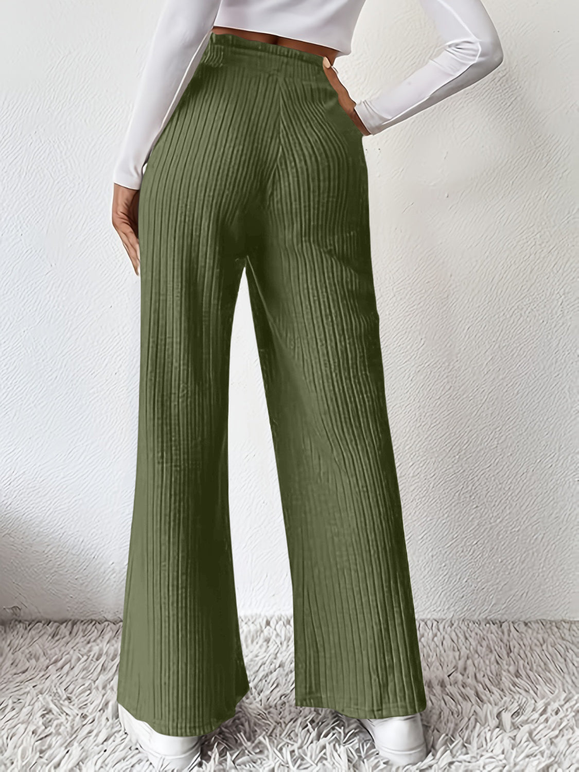 Ribbed high waist pants, opaque.