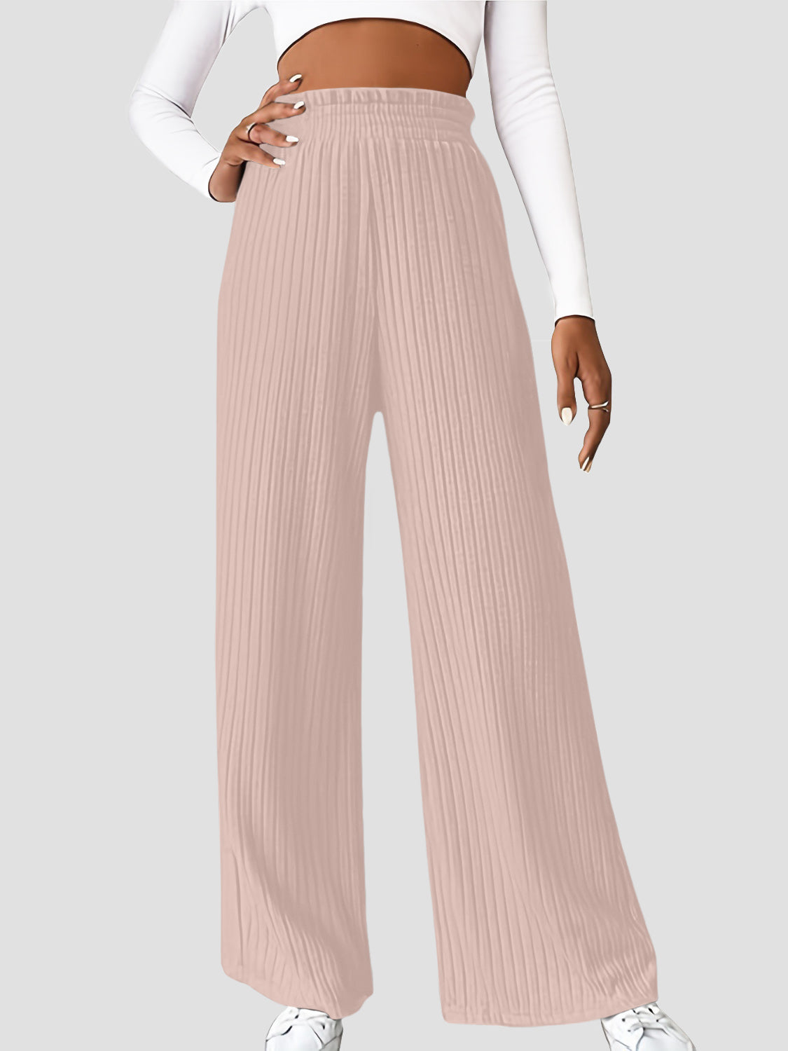Ribbed high waist pants, opaque.