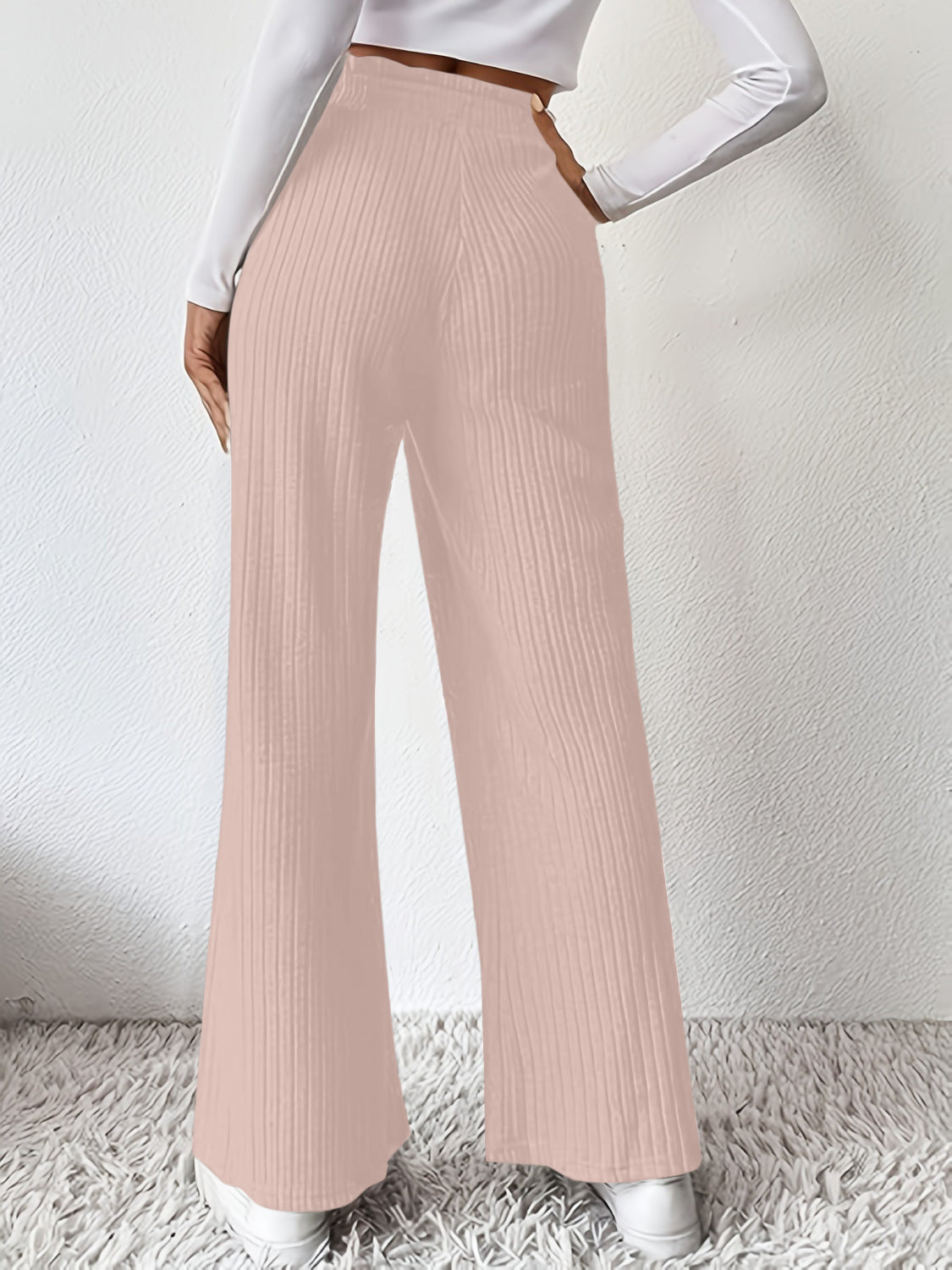 Ribbed high waist pants, opaque.