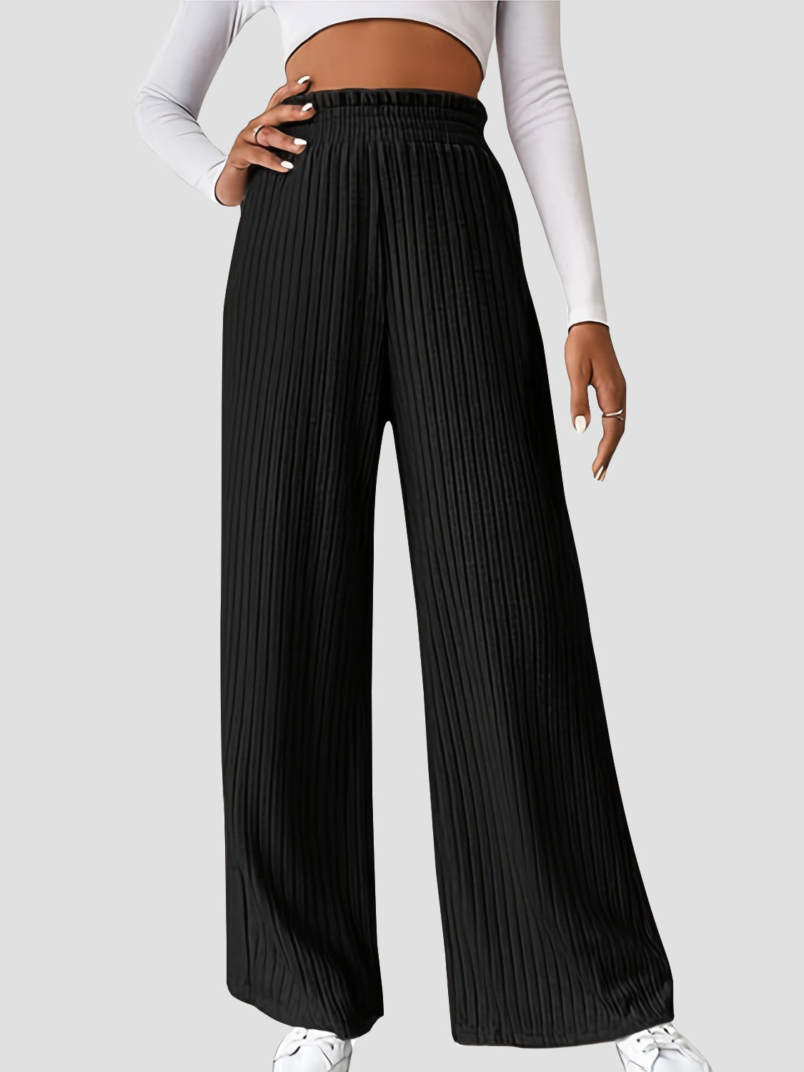 Ribbed high waist pants, opaque.