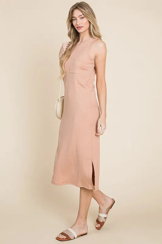 Bombom Ribbed Knit Sleeveless Midi Dress.