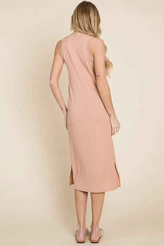 Bombom Ribbed Knit Sleeveless Midi Dress.