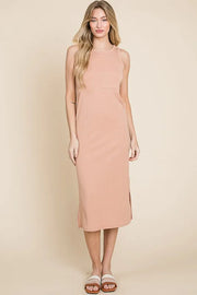 Bombom Ribbed Knit Sleeveless Midi Dress.