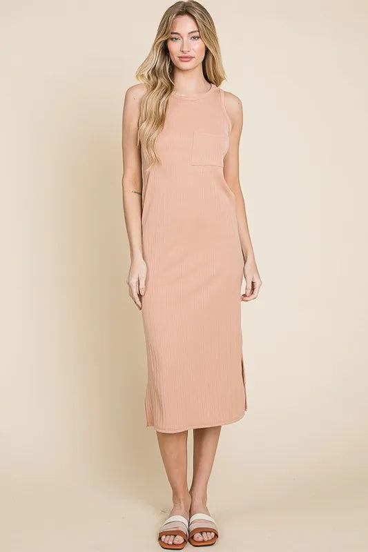 Bombom Ribbed Knit Sleeveless Midi Dress.
