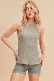 Ribbed round neck tank, opaque and slightly stretchy.