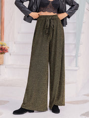 Ribbed tied wide leg pants, opaque.