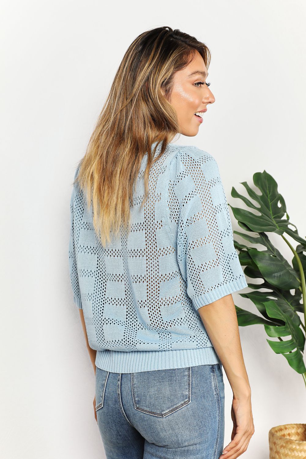 Mandy Ribbed Trim Round Neck Knit Top.