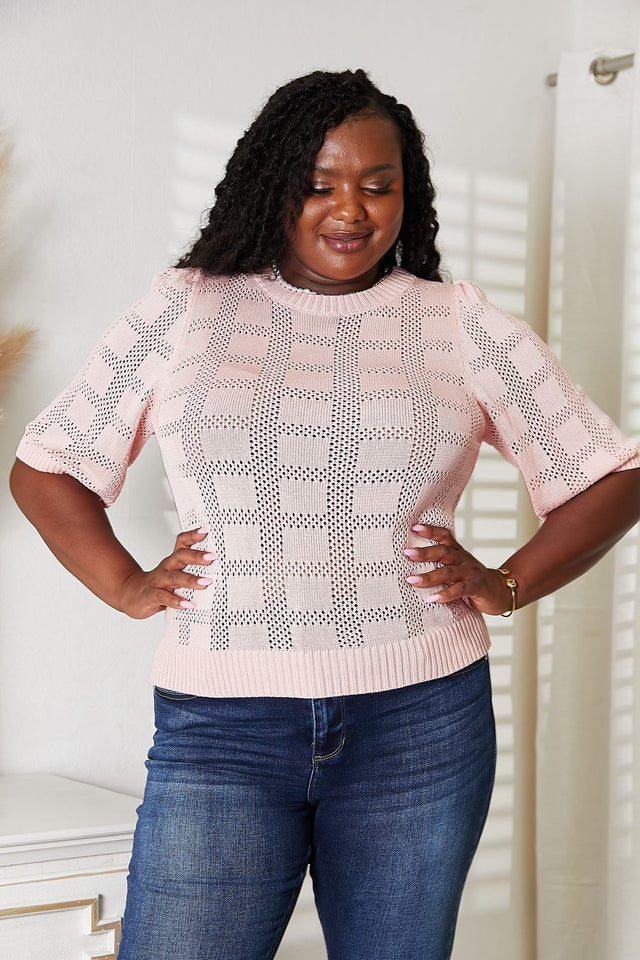 Mandy Ribbed Trim Round Neck Knit Top.