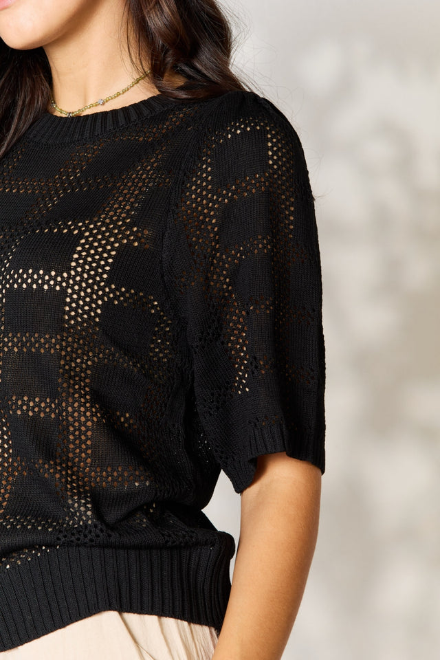 Mandy Ribbed Trim Round Neck Knit Top.