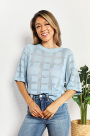 Mandy Ribbed Trim Round Neck Knit Top.