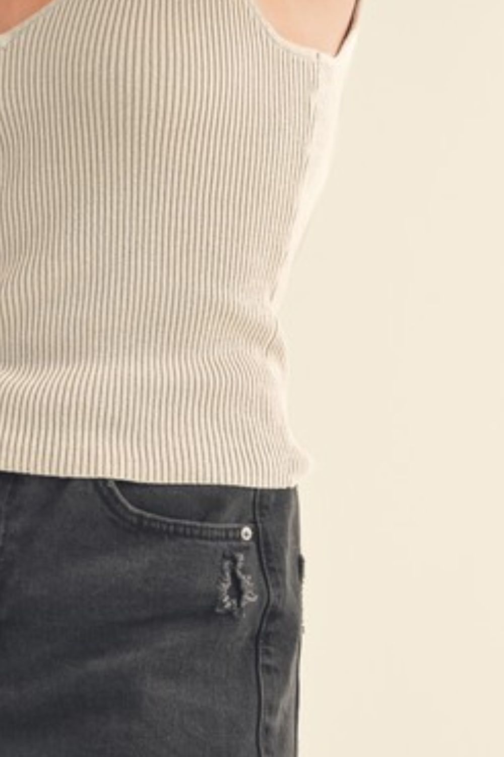 Ribbed wide strap knit tank, opaque and slightly stretchy.