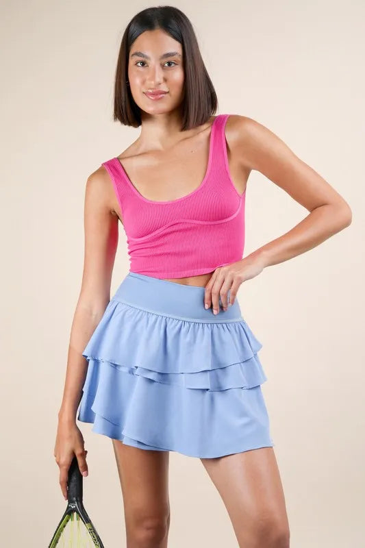 Very J Riffled Tiered Layers Activewear Skirt with Shorts.