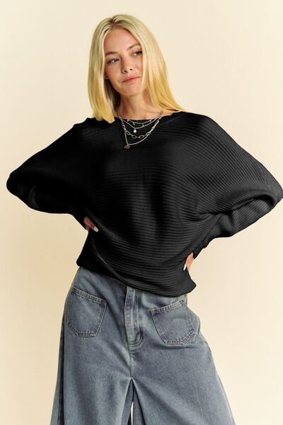 Davi Dani Round Neck Batwing Sleeve Sweater.