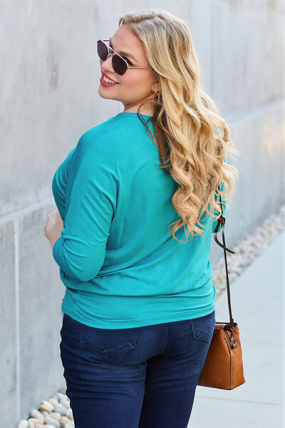 Basic Bae Full Size Round Neck Batwing Sleeve Top.
