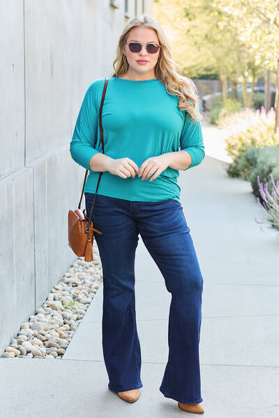 Basic Bae Full Size Round Neck Batwing Sleeve Top.