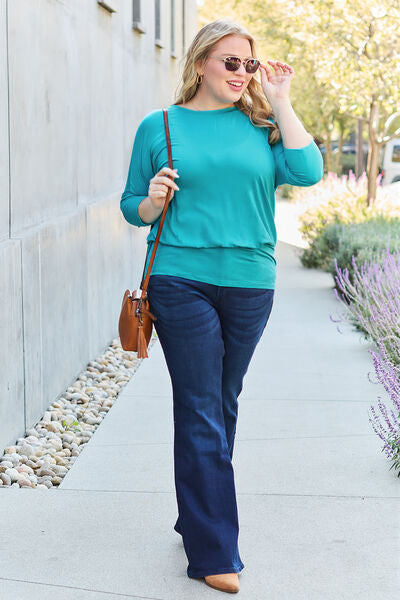 Basic Bae Full Size Round Neck Batwing Sleeve Top.