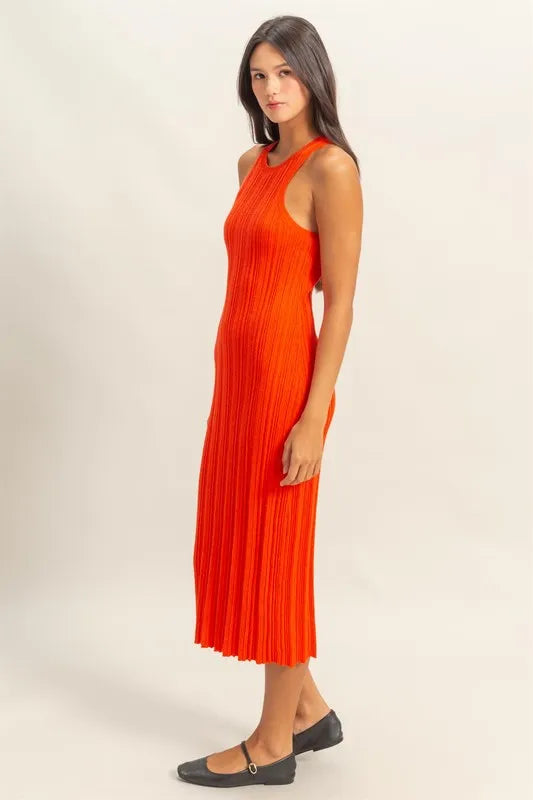 Round Neck Ruffled Sleeve Maxi Dress with Slit and Bow.