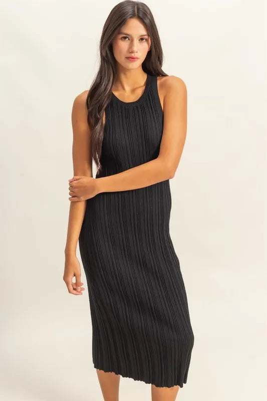 Hyfve Round Neck Bodycon Ribbed Knit Dress.
