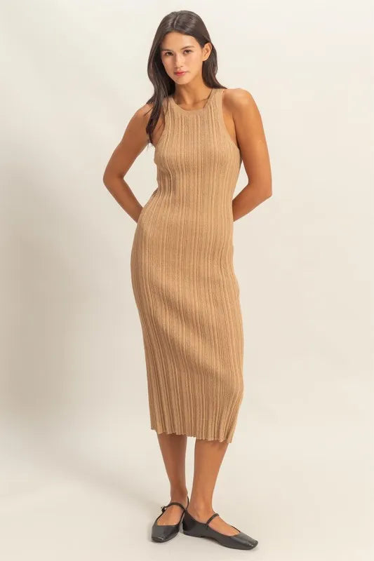 Hyfve Round Neck Bodycon Ribbed Knit Dress.