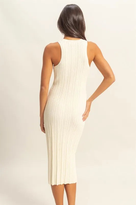 Hyfve Round Neck Bodycon Ribbed Knit Dress.