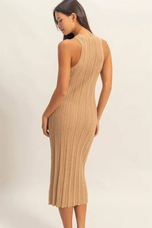 Hyfve Round Neck Bodycon Ribbed Knit Dress.