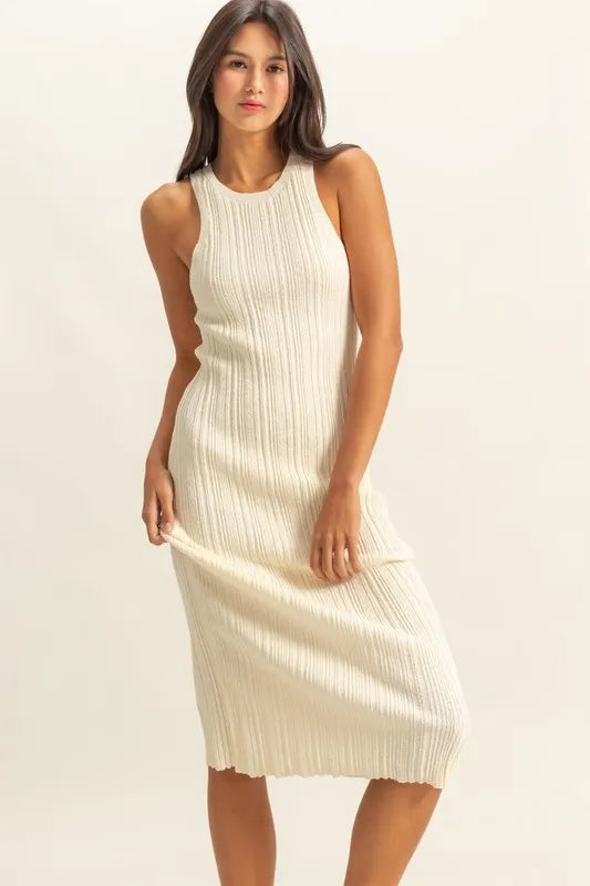 Hyfve Round Neck Bodycon Ribbed Knit Dress.