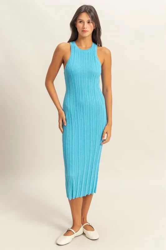 Hyfve Round Neck Bodycon Ribbed Knit Dress.