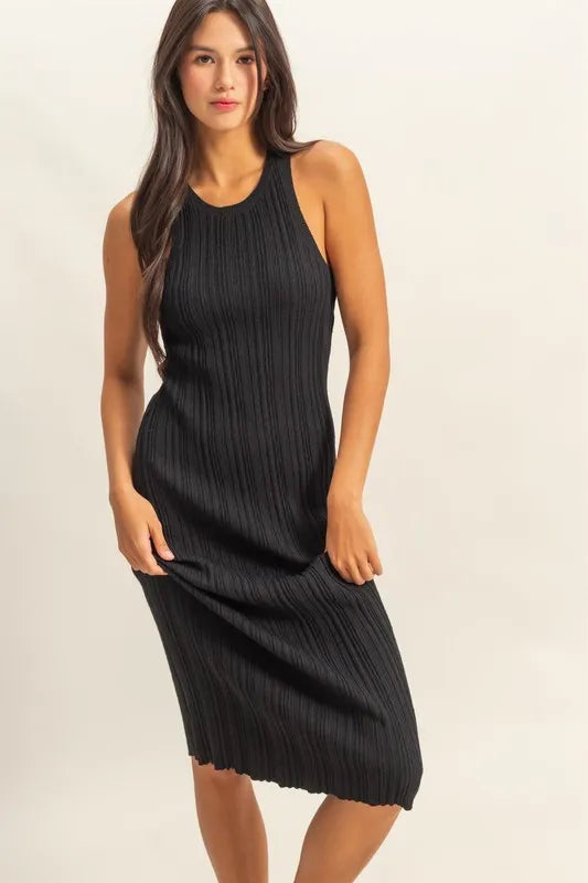Hyfve Round Neck Bodycon Ribbed Knit Dress.