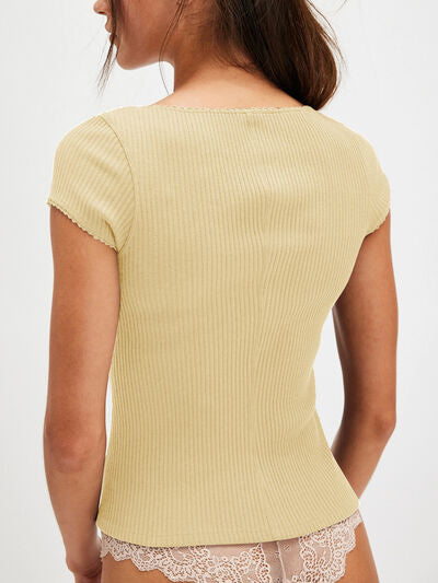 Lovelet Round Neck Button Up Short Sleeve Top.