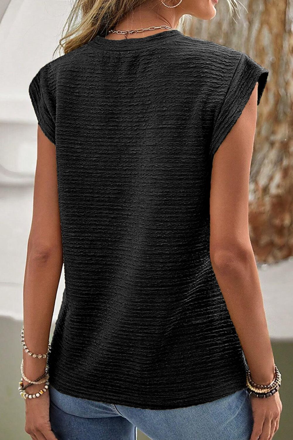 Round Neck Cap Sleeve Blouse.