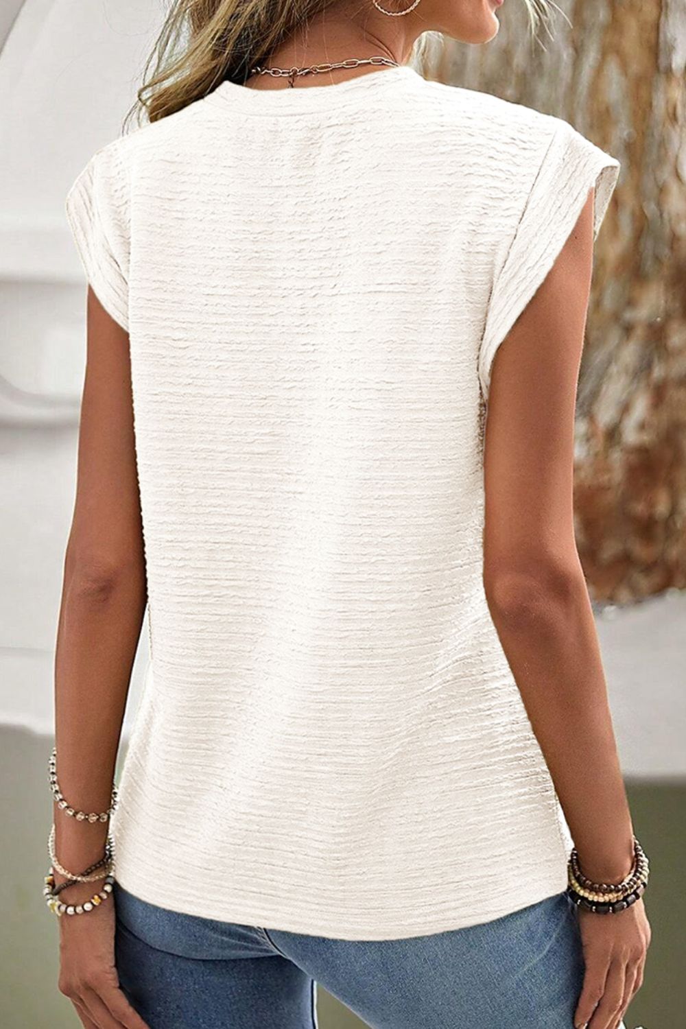 Round Neck Cap Sleeve Blouse.