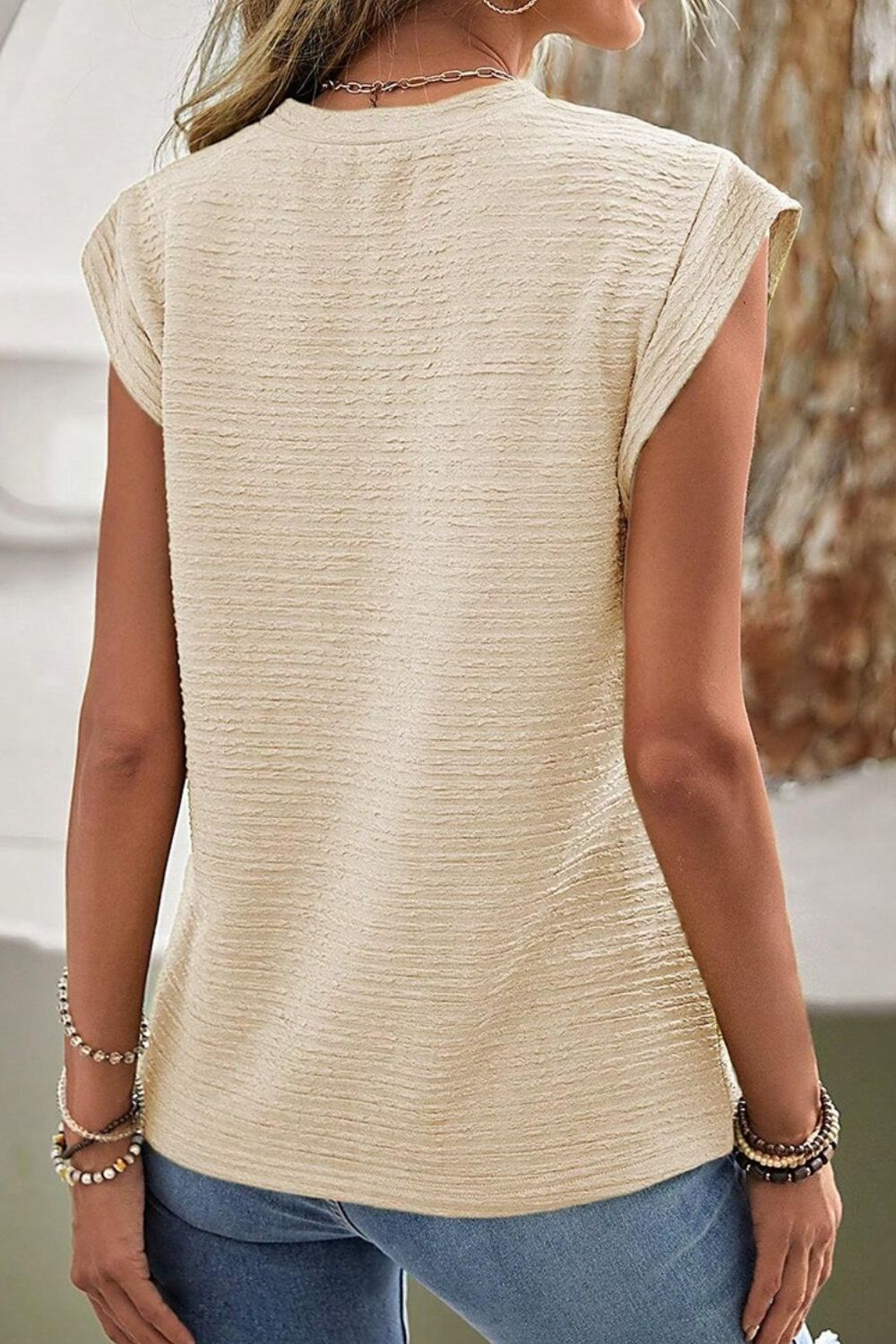 Round Neck Cap Sleeve Blouse.