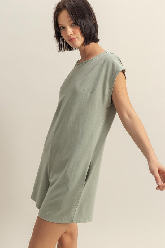 Round Neck Cap Sleeve Relaxed Fit Breezy Romper with Pockets.