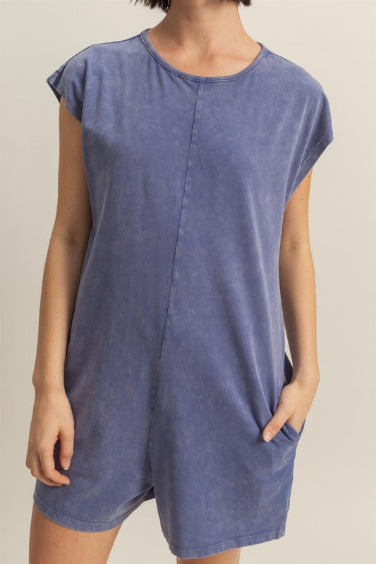 Round Neck Cap Sleeve Relaxed Fit Breezy Romper