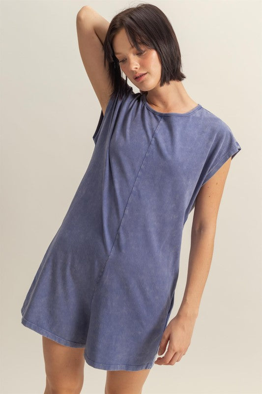 Round Neck Cap Sleeve Relaxed Fit Breezy Romper