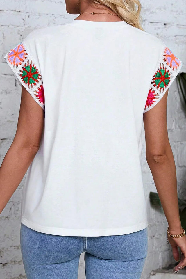 Round Neck Cap Sleeve Top.