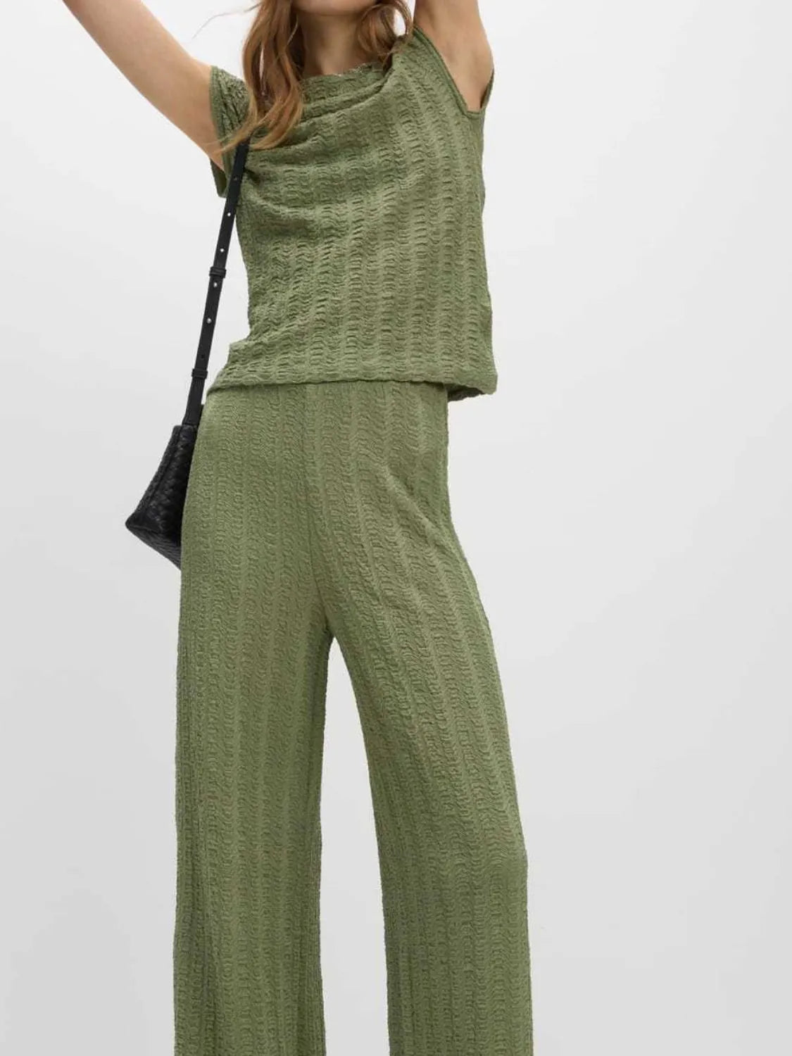 Round Neck Cap Sleeve Top and Pants Set.