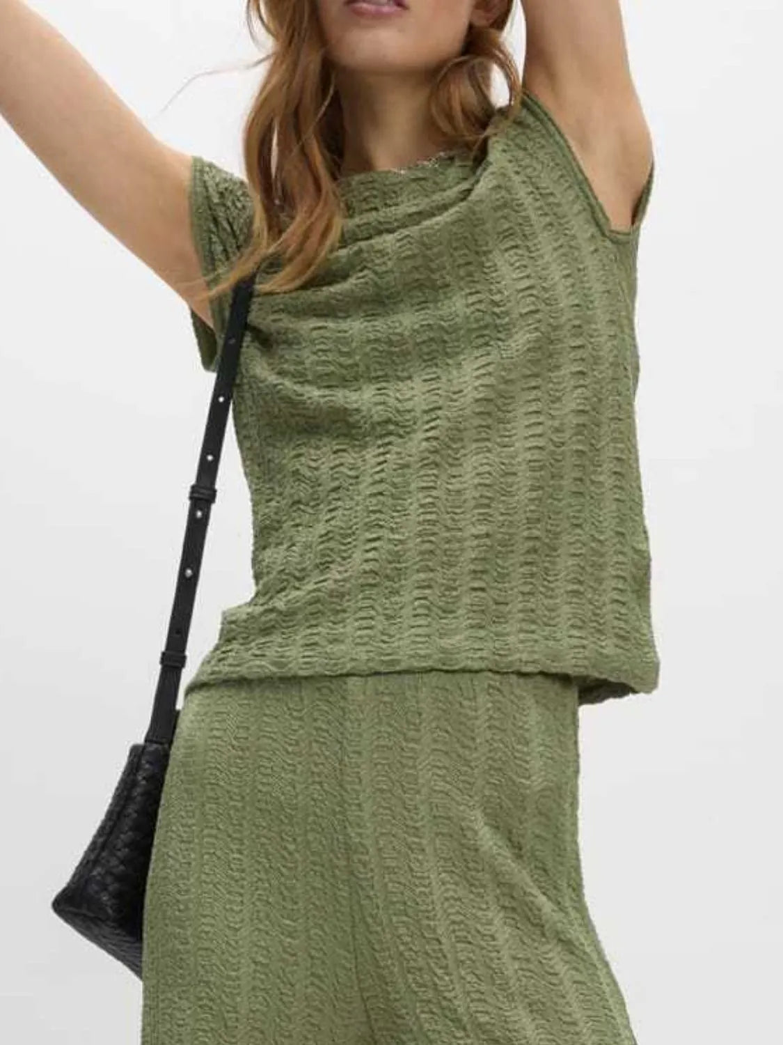 Round Neck Cap Sleeve Top and Pants Set.