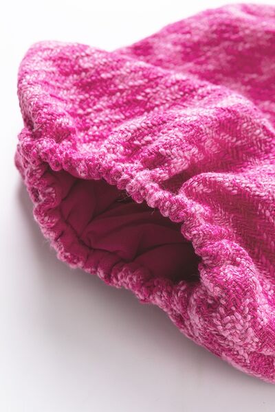 Round Neck Contrast Tweed Puff Sleeve Top.