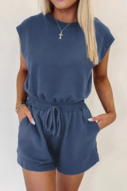 Round Neck Drawstring Waist Romper
