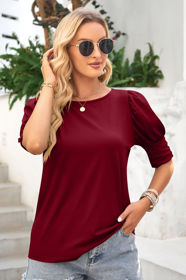 Round Neck Lantern Sleeve Blouse.