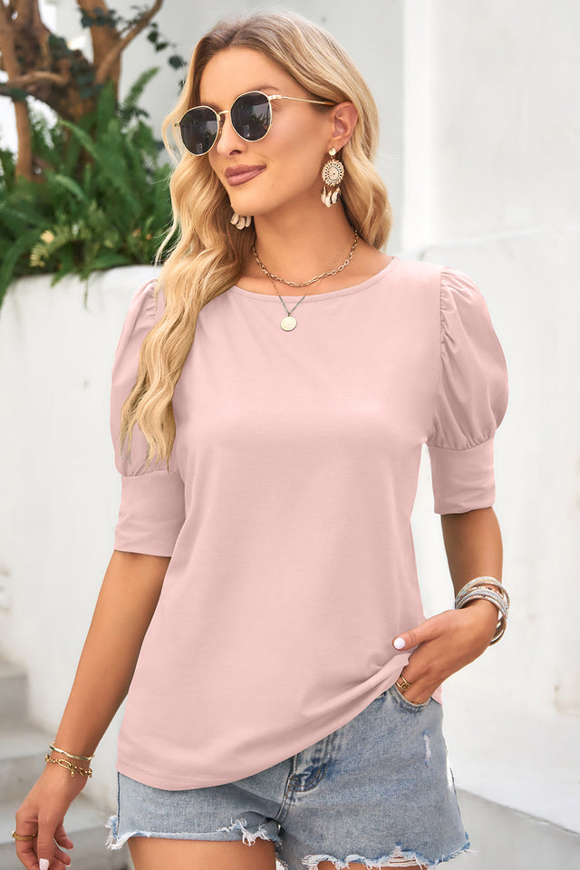 Round Neck Lantern Sleeve Blouse.