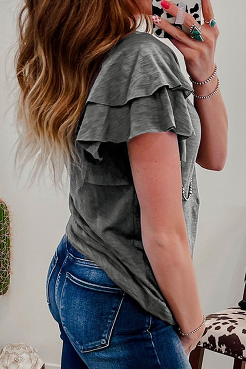 Round Neck Layered Short Sleeve Top.