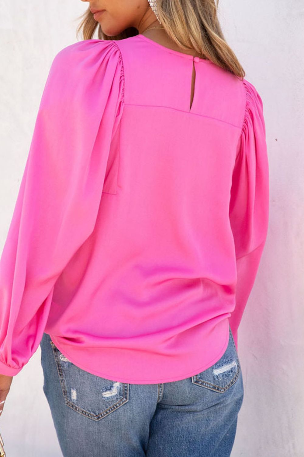 Round Neck Long Sleeve Blouse.