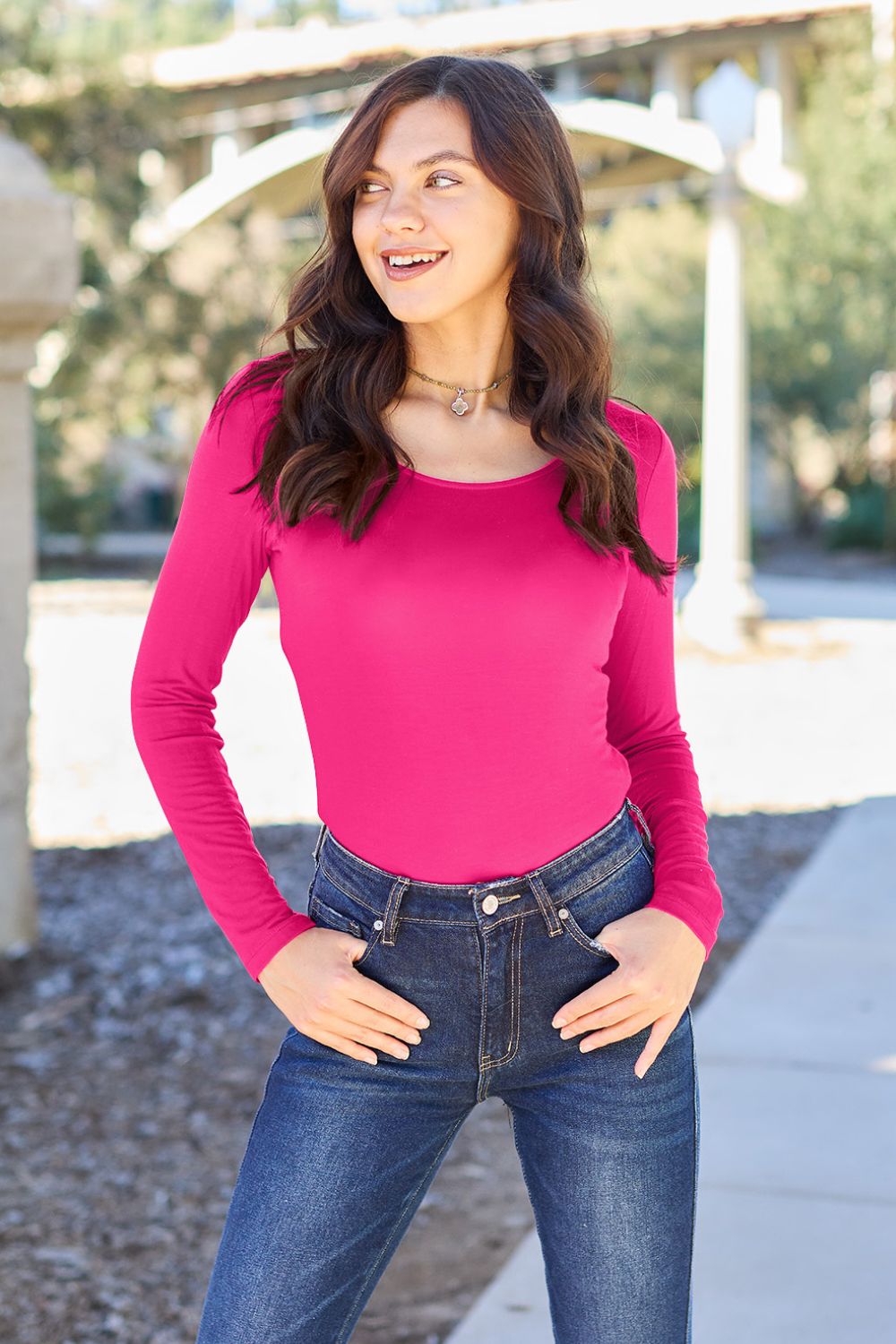 Basic Bae Full Size Round Neck Long Sleeve Bodysuit.