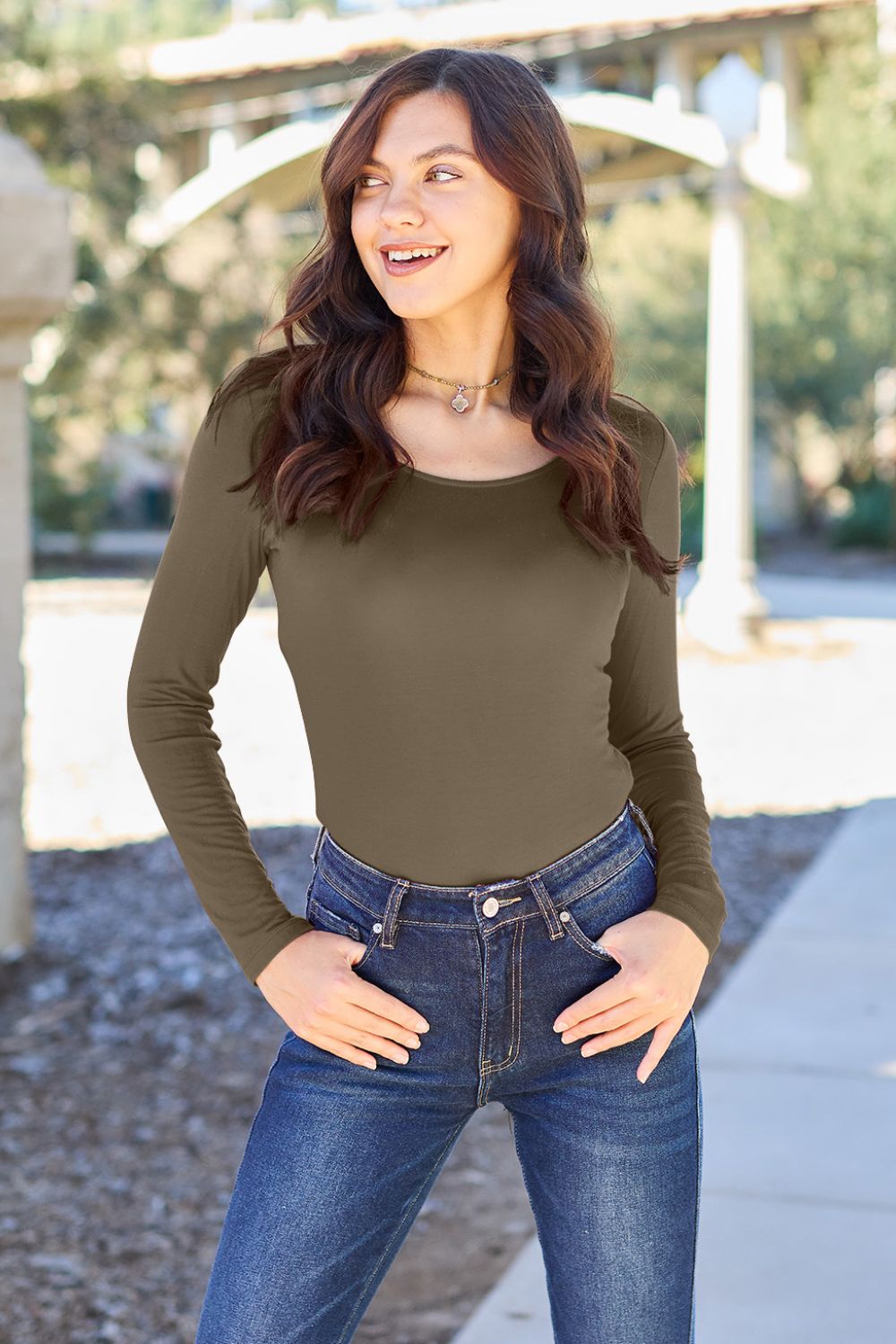 Basic Bae Full Size Round Neck Long Sleeve Bodysuit.
