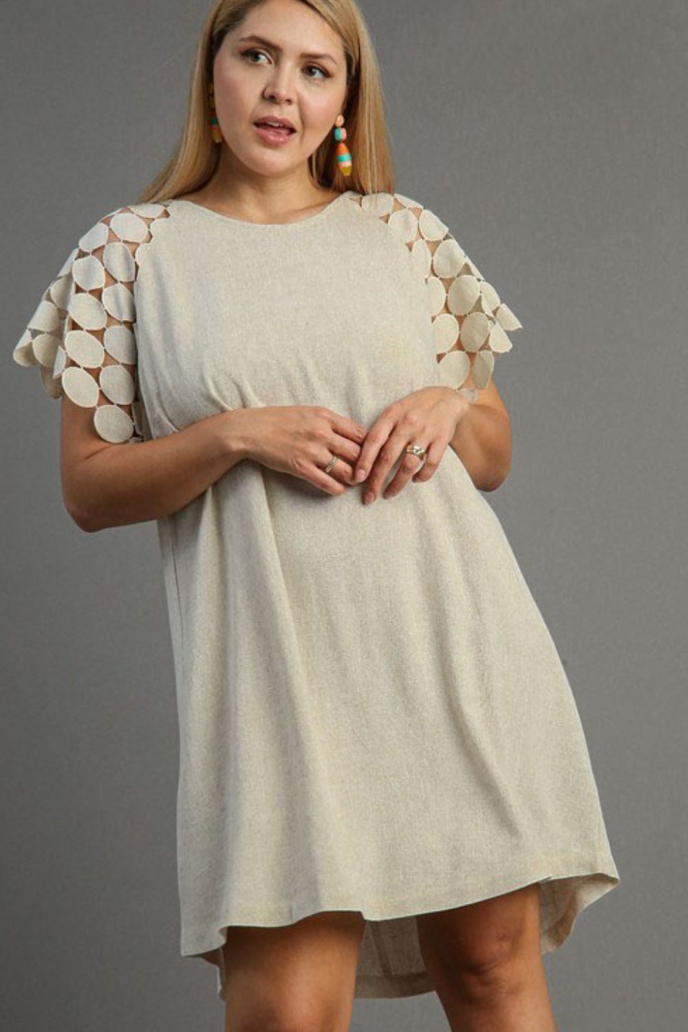 Umgee Full Size Round Neck Mini Dress Plus Size.