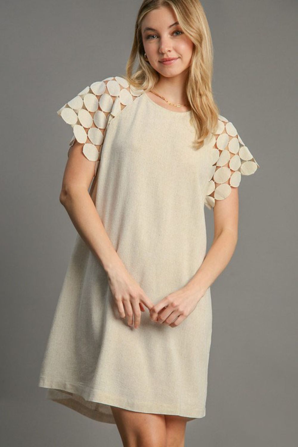 Umgee Full Size Round Neck Mini Dress Plus Size.