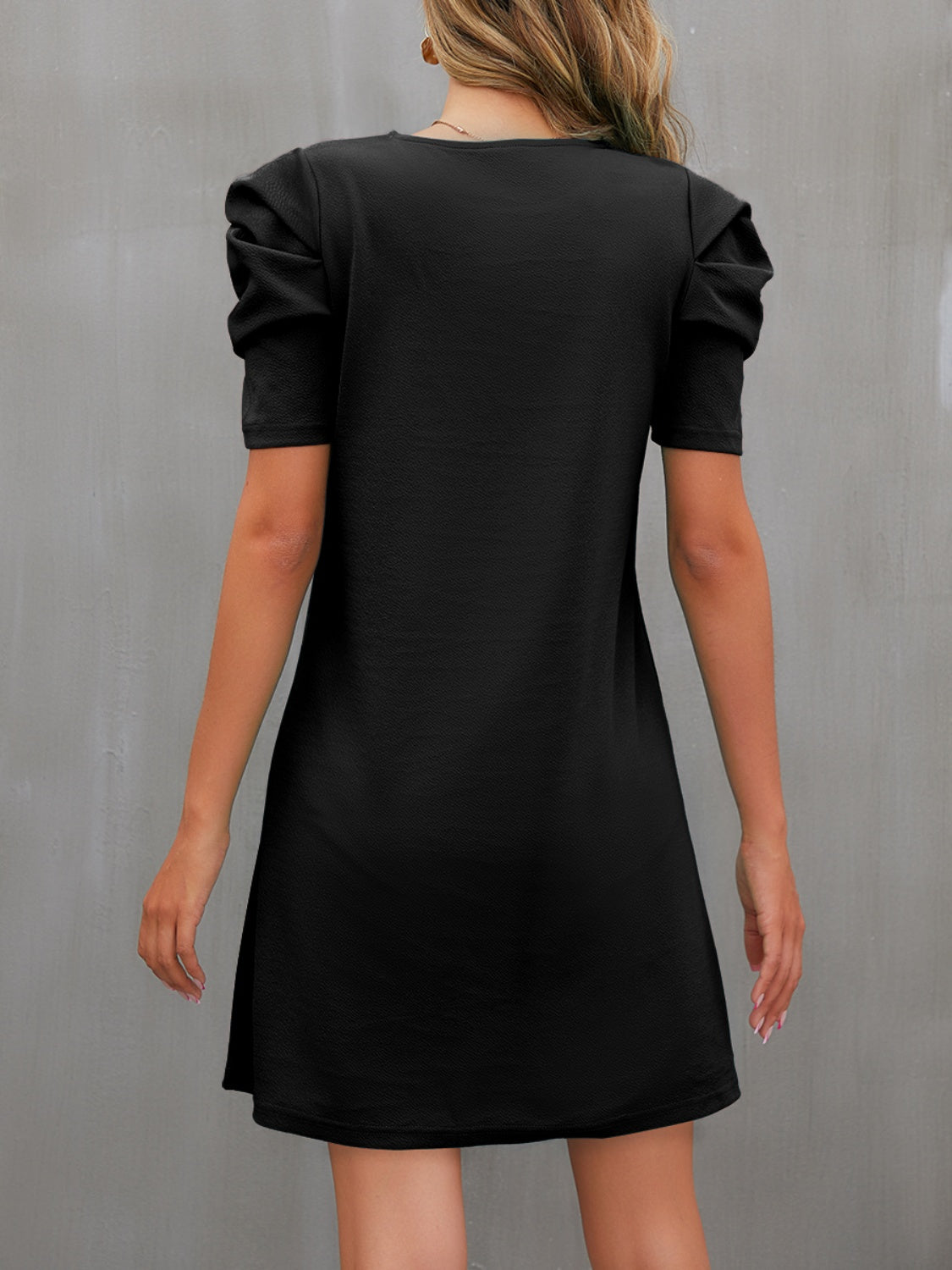 Fam Fam Round Neck Puff Sleeve Mini Dress.