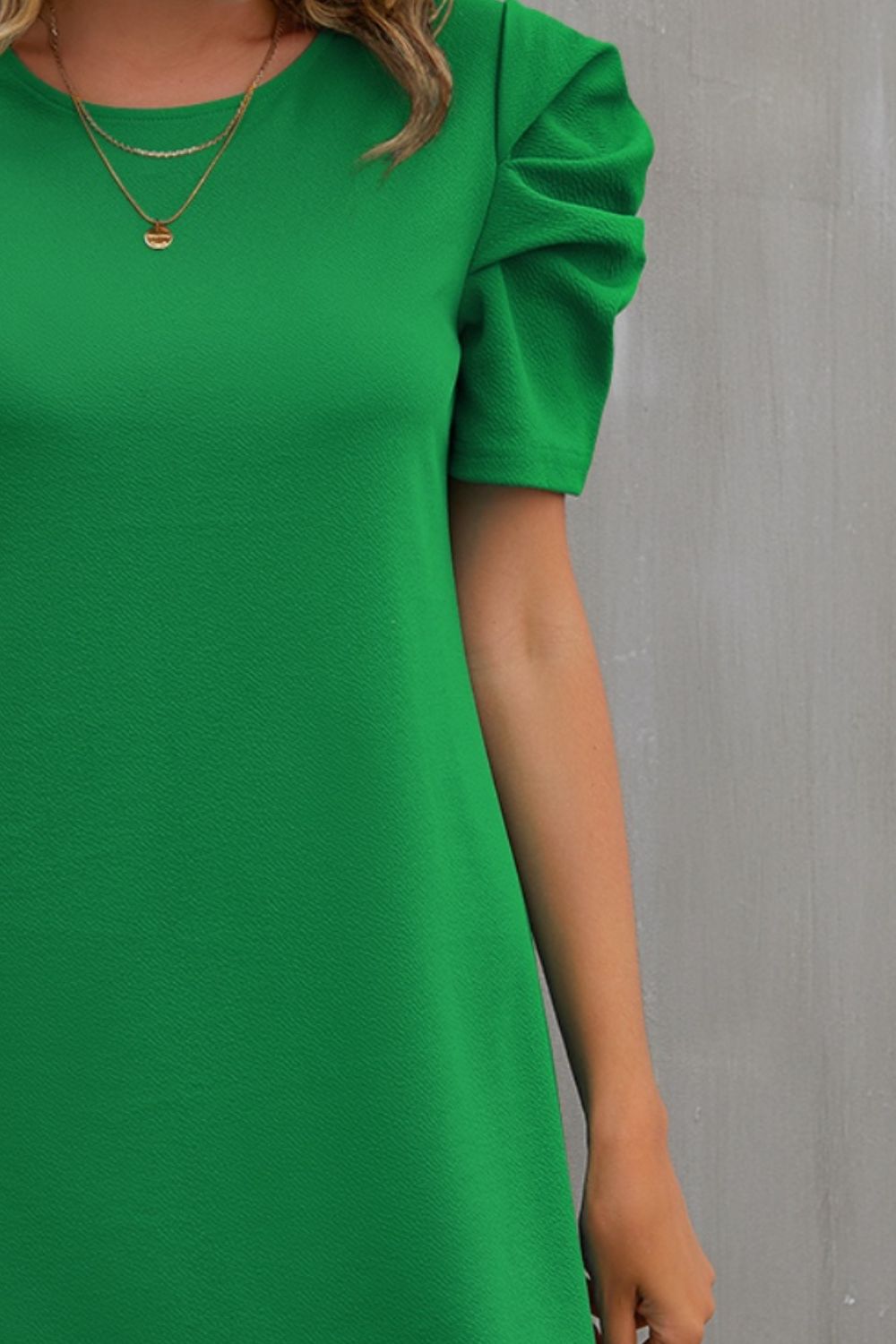 Fam Fam Round Neck Puff Sleeve Mini Dress.